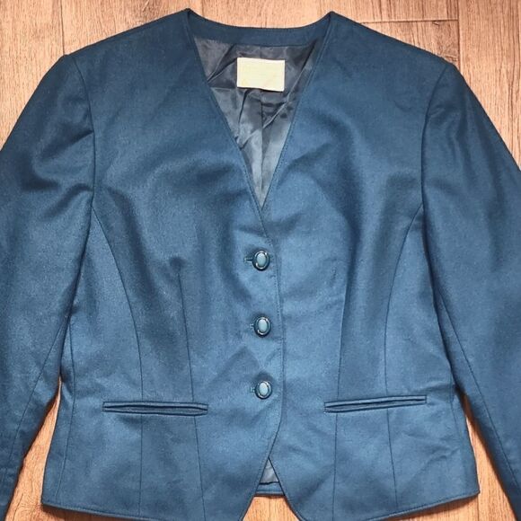 Vintage Pendleton Virgin Wool Blazer Jacket Turquoise Size 12 - Picture 3 of 6
